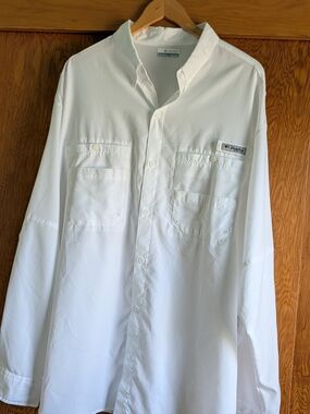 Columbia Tamiami Men's White Long-Sleeve Performance Button-Up Shirt